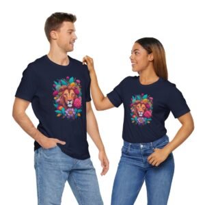 Lion With Flowers - Unisex - Jersey Short Sleeve Tee - T-Shirt