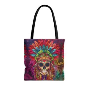 Psychedelic Skull Indian Chief One - Black With Retro Colors - Purse - Tote Bag