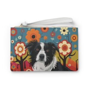 Border Collie in Simple Flowers One - Purse - Handbag - Clutch Bag