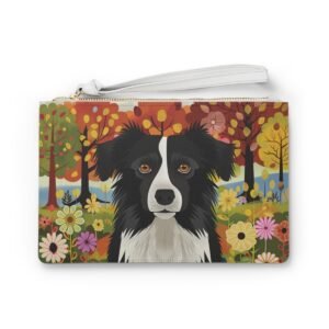 Border Collie in Simple Flowers Two - Purse - Handbag - Clutch Bag