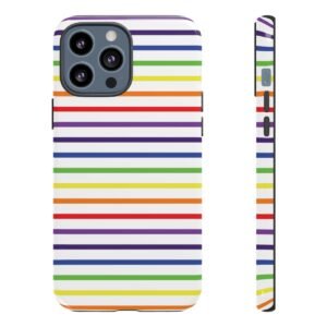 Rainbow and White Stripes - iPhone 12 13 - Cell Phone - Tough Cases