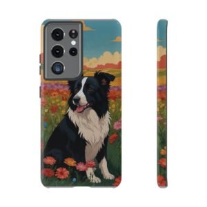 Border Collie in a Field of Flowers - Multi-Colored - Samsung Galaxy S10 S20 S21 - Cell Phone - Tough Cases