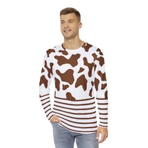 Brown and White Cow Spots and Stripes - All Over Print - Men's Long Sleeve Shirt