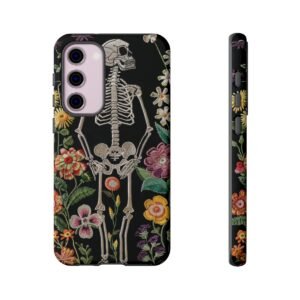 Embroidered Look Skeleton in the Garden - Multi-Colored on Black - Samsung Galaxy S22 S23 S24 - Cell Phone - Tough Cases