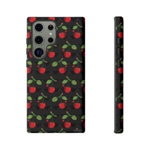 Cherry Checkerboard Squares - Shades of Black with Red Cherries - Samsung Galaxy S22 S23 S24 - Cell Phone - Tough Cases