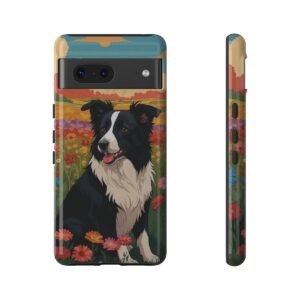 Border Collie in a Field of Flowers - Multi-Colored - Google Pixel 5 6 7 8 - Cell Phone - Tough Cases