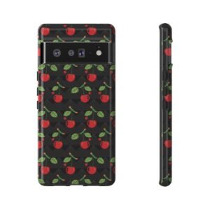 Cherry Checkerboard Squares - Shades of Black with Red Cherries - Google Pixel 5 6 7 8 - Cell Phone - Tough Cases