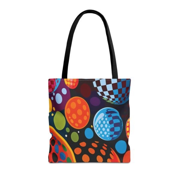 Tote Bag - Popart Abstract Disco Balls - Retro - Black Background - Choice of Handle Color 2 103600