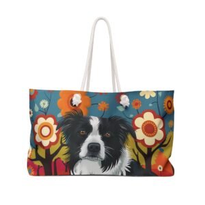 Border Collie in Simple Flowers One - Weekender Bag - Groovy Totes
