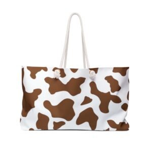 Brown and White Cowspots and Brown and White Stripes - Weekender Bag - Groovy Totes