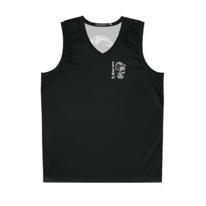 Felon 47 - Skull with American Flag - Grayscale - Donald Trump's Iconic Hair - Black - Basketball Jersey