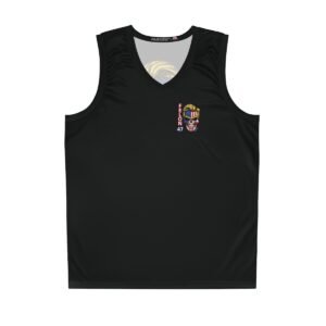 Felon 47 - Skull with Embedded American Flag - Donald Trump's Iconic Hair - Black - Basketball Jersey