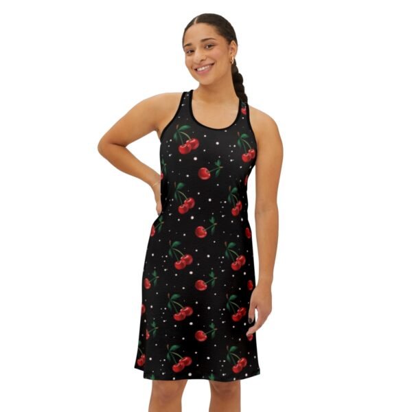 Cherries and Dots Pattern - Red on Black - Women's Racerback Dress 2 103071 18