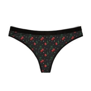 Cherries and Dots Pattern - Red on Black - Women's Thongs - Panties