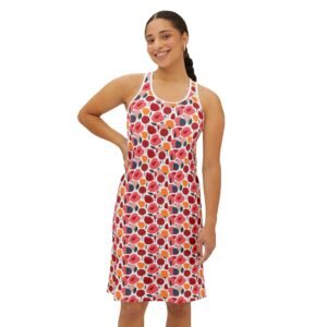 Pink Stylized Roses Pattern - Pink Red Yellow on White - Women's Racerback Dress