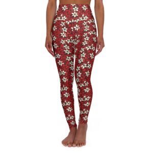 Red and White Flower Pattern - Feminine - High Waisted Yoga Leggings