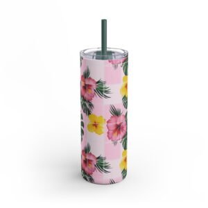 Hawaiian Hibiscus Flowers - Monstera Leaves - Tropical - Maars Maker Skinny Matte Tumbler, 20oz