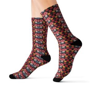 Pink Modern Stylized Roses Pattern - Pink Red Yellow on Black - Footwear - Sublimation Socks