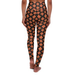 Orange Maltese Crosses Pattern - Orange on Black - High Waisted Yoga Leggings - Pants