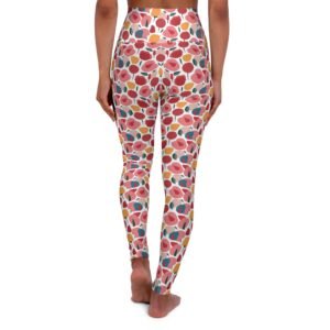 Pink and Red Stylized Roses Pattern - Pink Red Yellow on White - High Waisted Yoga Leggings - Pants