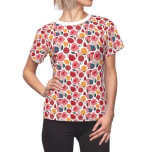 Pink Stylized Roses Pattern - Pink Red Yellow on White - Women's Cut & Sew Tee - T-Shirt