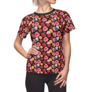 Pink Modern Stylized Roses Pattern - Pink Red Yellow on Black - Women's Cut & Sew Tee - T-Shirt