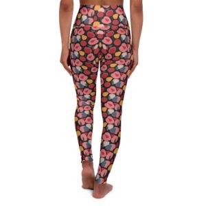 Pink Modern Stylized Roses Pattern - Pink Red Yellow on Black - High Waisted Yoga Leggings - Pants