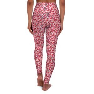 Small Tree Leaves With Tiny Branches - Red and Black on White - High Waisted Yoga Leggings