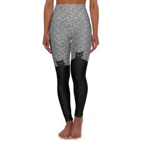 Speckled Pattern - Black Cat Peeping - High Waisted Yoga Leggings - Pants