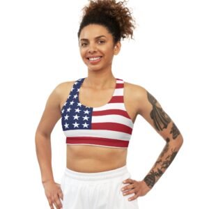 American Flag - Red White Blue - Stars and Stripes - Seamless Sports Bra