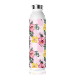 Hawaiian Hibiscus Flowers - Monstera Leaves - Tropical - Slim Water Bottle