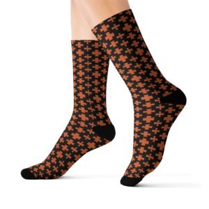 Orange Maltese Crosses Pattern - Orange on Black - Footwear - Sublimation Socks
