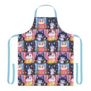 Four Square Cats and Flowers - Pattern 100 - Colorful - Apron - Choice of 5 Strap Colors