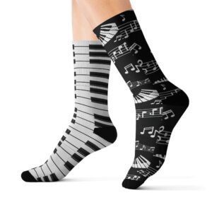 Musical Notes - Piano Keys - Black and White - Footwear - Sublimation Socks