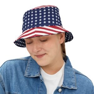 American Flag - Red White Blue - Stars and Stripes - Patriotic Biker Chick Bucket Hat