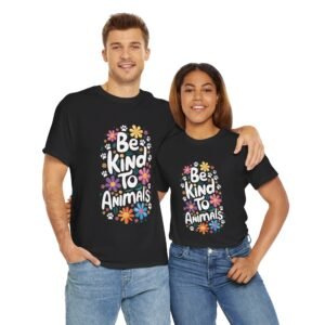 Be Kind To Animals - Flowers and Paw Prints - Retro - Unisex Heavy Cotton Tee