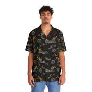 Hawaiian Style Shirt - Motorcycle Choppers Print - Men's - Black