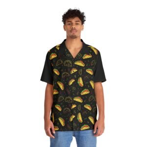 Neon Taco Doodles - Red Green Yellow on Black - Men's Hawaiian Shirt