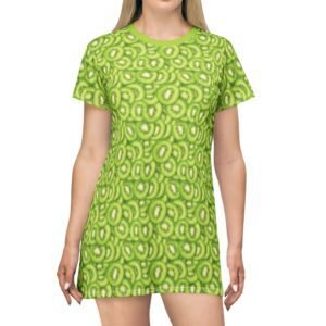 T-Shirt Dress for Casual Summer Style - Green Kiwi Fruit Slices Pattern