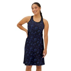 Beautiful Women's Racerback Dress with a Black and Blue Blackberry Fruit Pattern