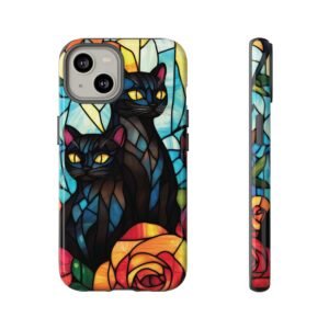Phone Cases - Stained Glass Cats and Roses - iPhone 14 15 16 - Cell Phone - Tough Cases