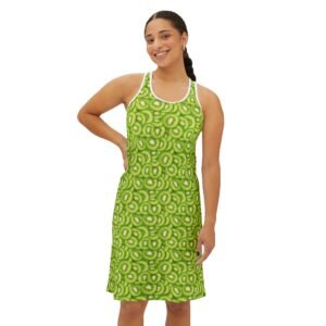 Vibrant Women's Racerback Dress with a Green Kiwi Fruit Pattern