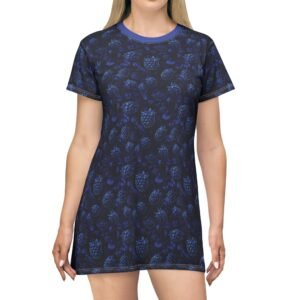 T-Shirt Dress for Casual Summer Style - Black and Blue Blackberry Fruit Pattern