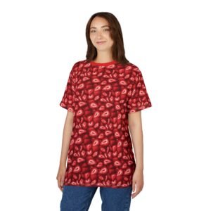 Unisex Cut & Sew Tee – Fresh Red Strawberry Slices Pattern - Fun & Vibrant Summer Style