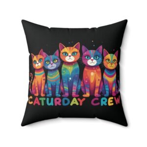 Throw Pillow - Colorful Funky Cats - Caturday Crew - Black - Home Decor