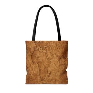Tote Bag - Abstract Antique Map Design - Choice of Handle Color - Rusty Brown