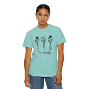 Unisex Garment-Dyed T-shirt - Comfort Colors 1717 - Live Simply - Flower Vases - Black Edition