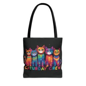 Tote Bag - Colorful Funky Cats - Caturday Crew - Choice of Handle Color - Spring Summer Anytime
