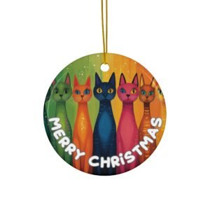 Ceramic Ornament – Funky Rainbow Cats - Merry Christmas - Decoration - Colorful