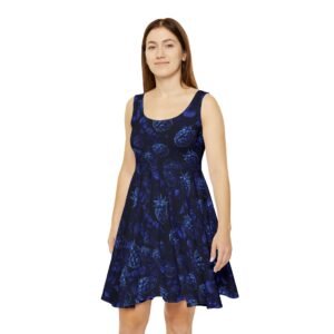 Women's Skater Dress - Black and Blue Blackberry Fruit Pattern - Fun and Fresh Summer Style